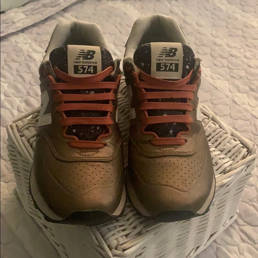 New balance metallic gold/blue galaxy shoes